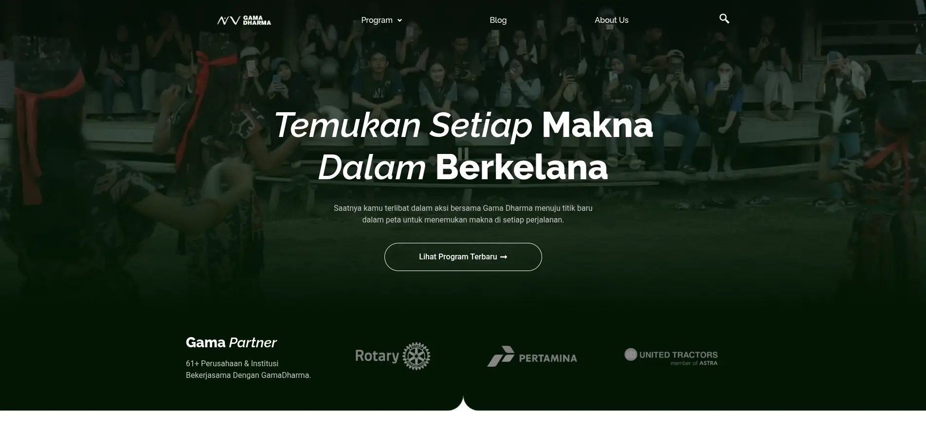 Tampilan website Gama Dharma Foundation — landing page NGO gamadharma.org