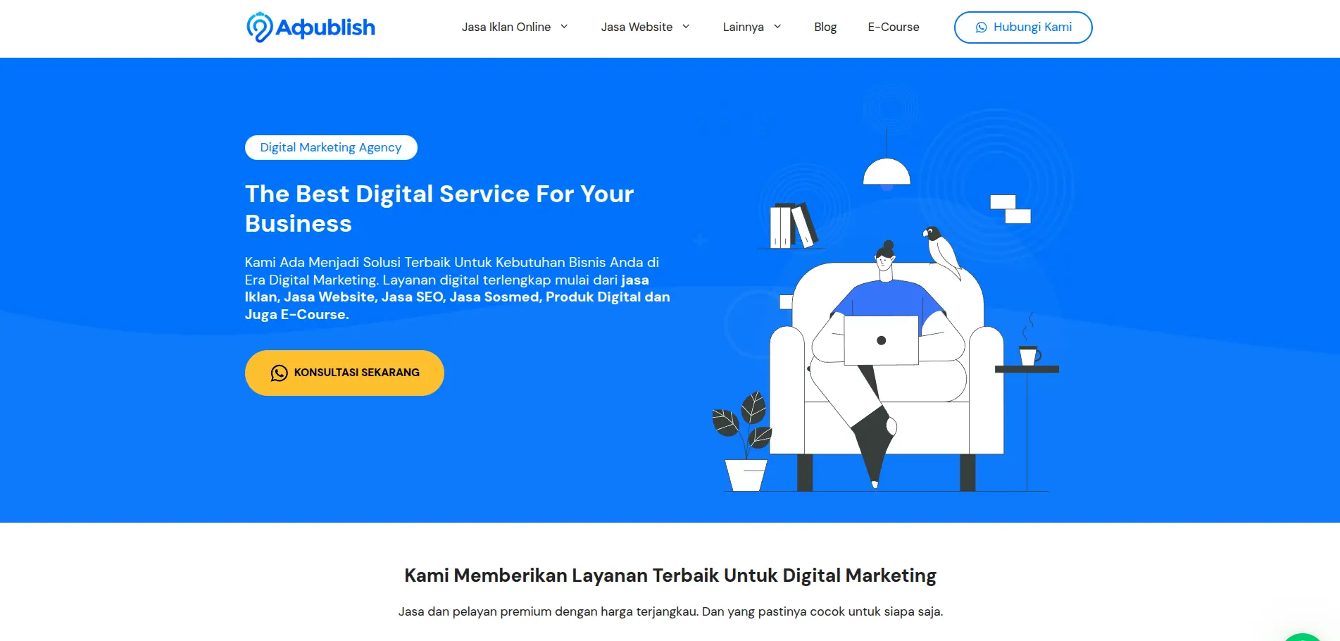 Tampilan website Adpublish.id — dashboard digital marketing agency